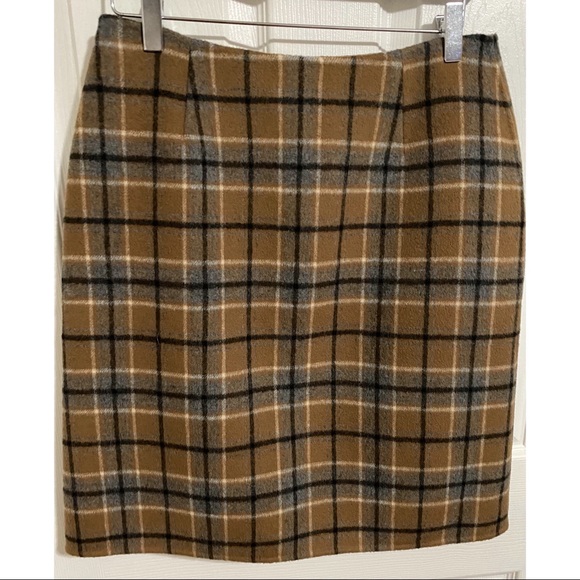Alexandra Bartlett Brown Blue Plaid Wool Angora Knee A Line Wrap Skirt - Picture 2 of 12